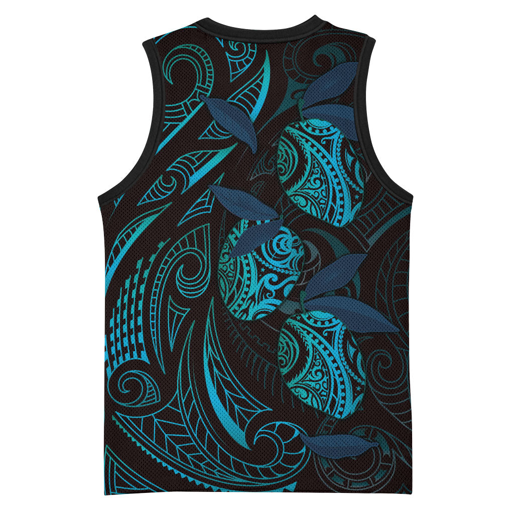 Hawaiian Mango Tribal Tattoo Basketball Jersey Teal Pacific Traditional Pattern