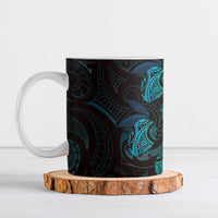 Hawaiian Mango Tribal Tattoo Ceramic Mug Teal Pacific Traditional Pattern