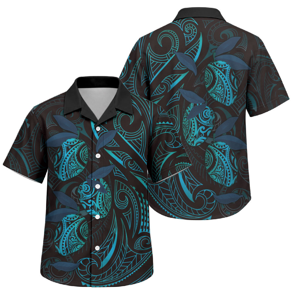 Hawaiian Mango Tribal Tattoo Family Matching Puletasi and Hawaiian Shirt Teal Pacific Traditional Pattern