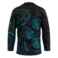 Hawaiian Mango Tribal Tattoo Hockey Jersey Teal Pacific Traditional Pattern