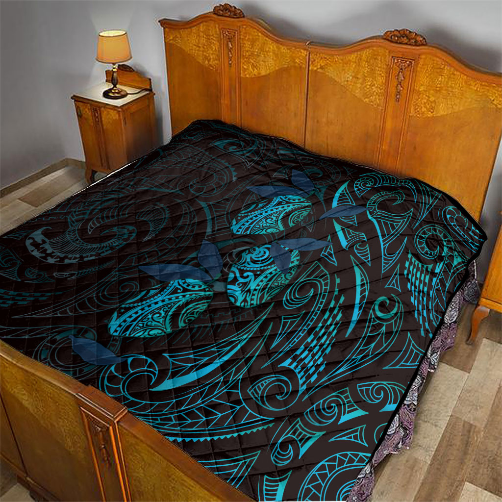 Hawaiian Mango Tribal Tattoo Quilt Teal Pacific Traditional Pattern