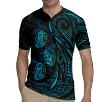 Hawaiian Mango Tribal Tattoo Rugby Jersey Teal Pacific Traditional Pattern
