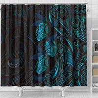 Hawaiian Mango Tribal Tattoo Shower Curtain Teal Pacific Traditional Pattern