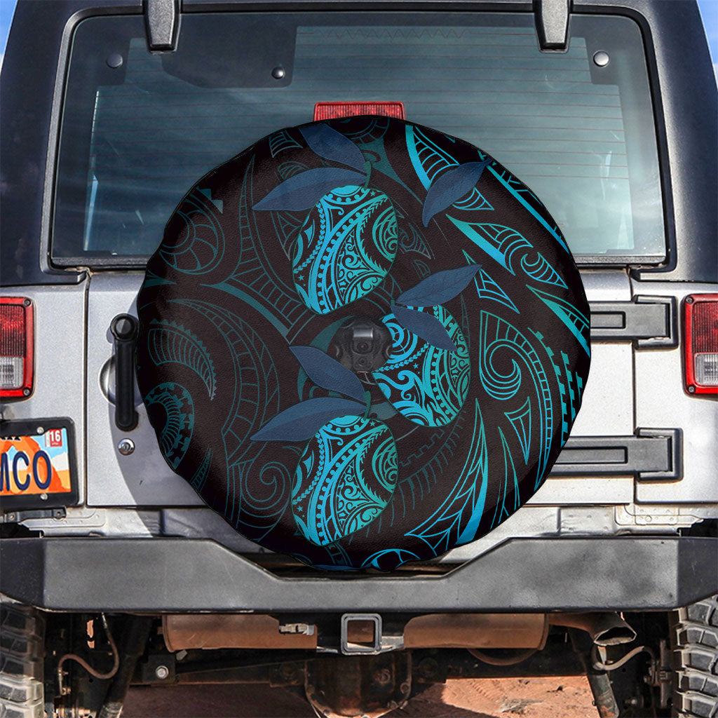 Hawaiian Mango Tribal Tattoo Spare Tire Cover Teal Pacific Traditional Pattern