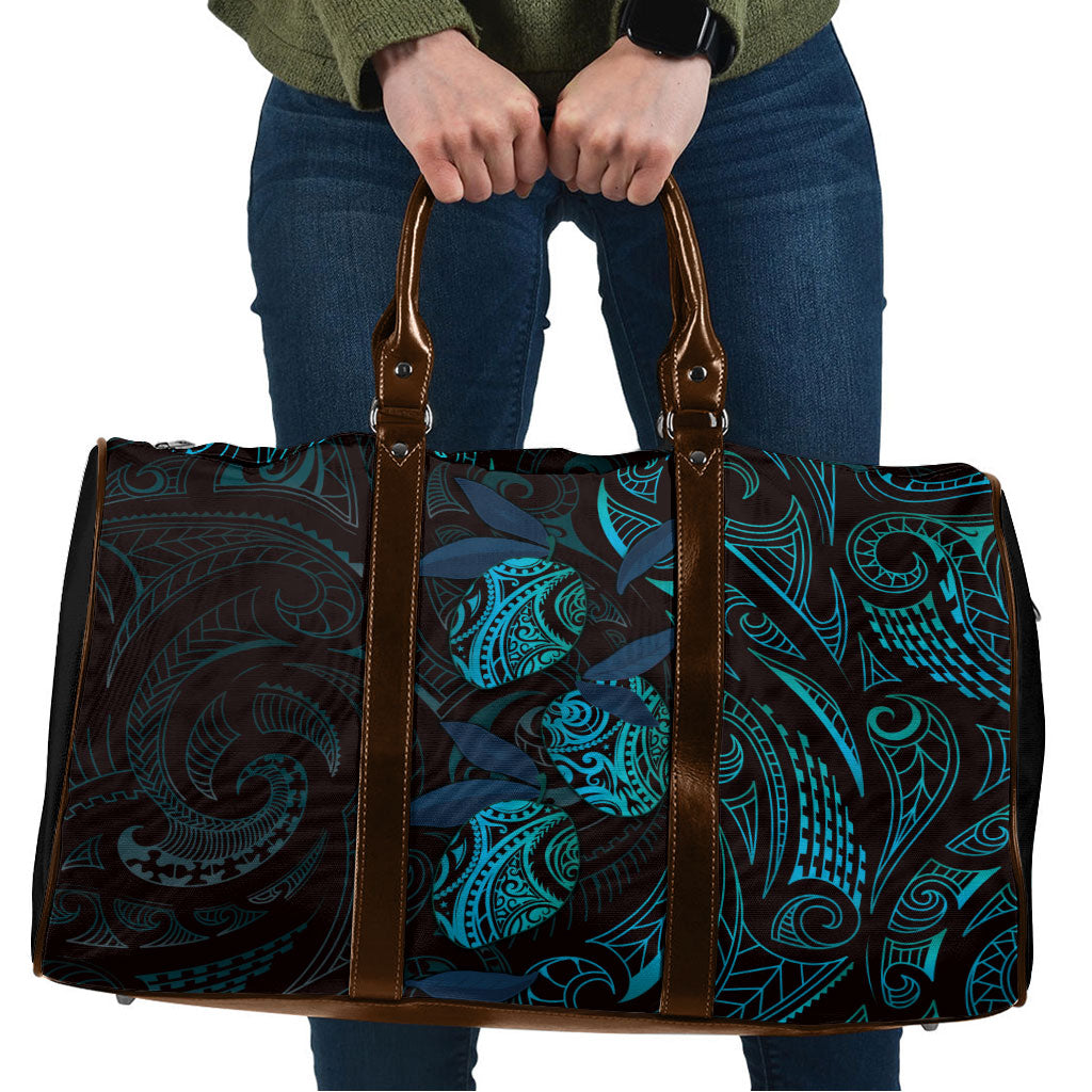 Hawaiian Mango Tribal Tattoo Travel Bag Teal Pacific Traditional Pattern