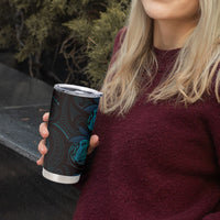 Hawaiian Mango Tribal Tattoo Tumbler Cup Teal Pacific Traditional Pattern