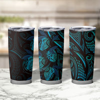 Hawaiian Mango Tribal Tattoo Tumbler Cup Teal Pacific Traditional Pattern