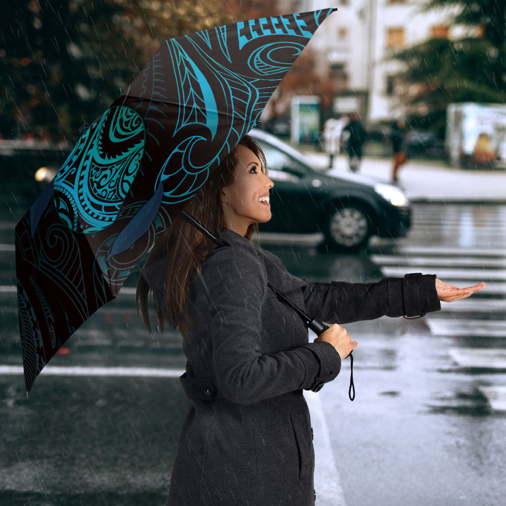 Hawaiian Mango Tribal Tattoo Umbrella Teal Pacific Traditional Pattern