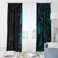 Hawaiian Mango Tribal Tattoo Window Curtain Teal Pacific Traditional Pattern