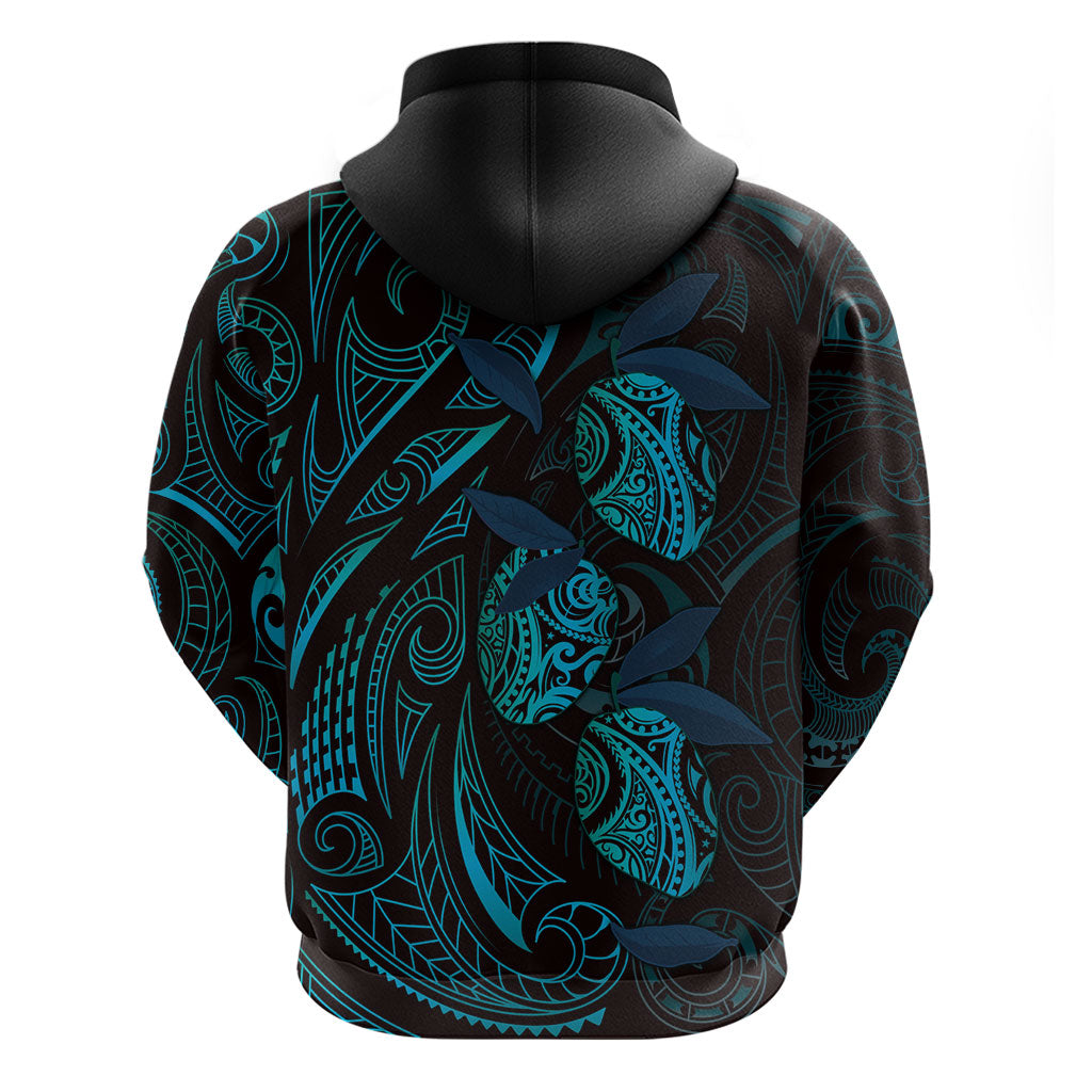 Hawaiian Mango Tribal Tattoo Zip Hoodie Teal Pacific Traditional Pattern