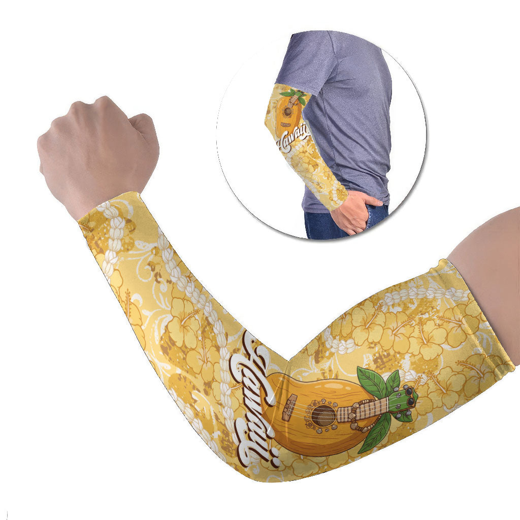 Hawaiian Mango Ukulele Arm Sleeves Retro Yellow Hibiscus Pikake Lei LT9 Set of 2 Yellow - Polynesian Pride
