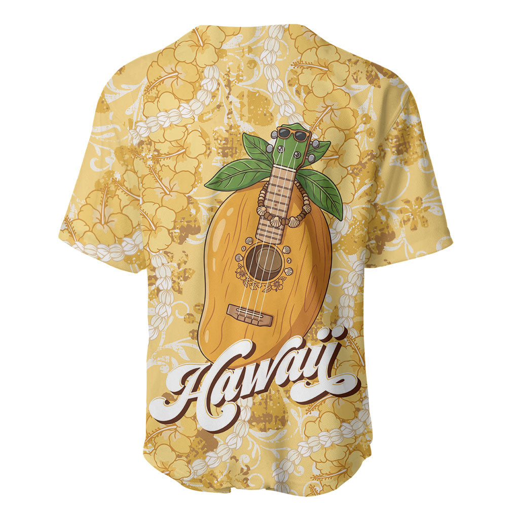Hawaiian Mango Ukulele Baseball Jersey Retro Yellow Hibiscus Pikake Lei