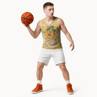 Hawaiian Mango Ukulele Basketball Jersey Retro Yellow Hibiscus Pikake Lei