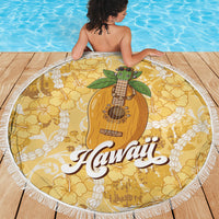 Hawaiian Mango Ukulele Beach Blanket Retro Yellow Hibiscus Pikake Lei