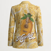 Hawaiian Mango Ukulele Blazer Retro Yellow Hibiscus Pikake Lei