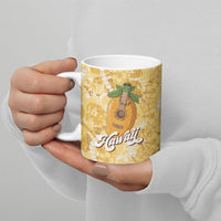 Hawaiian Mango Ukulele Ceramic Mug Retro Yellow Hibiscus Pikake Lei