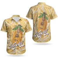 Hawaiian Mango Ukulele Couples Matching Mermaid Dress and Hawaiian Shirt Retro Yellow Hibiscus Pikake Lei