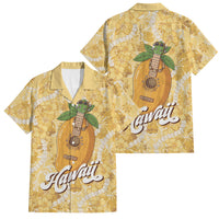 Hawaiian Mango Ukulele Family Matching Off The Shoulder Long Sleeve Dress and Hawaiian Shirt Retro Yellow Hibiscus Pikake Lei LT9 Dad's Shirt - Short Sleeve Yellow - Polynesian Pride