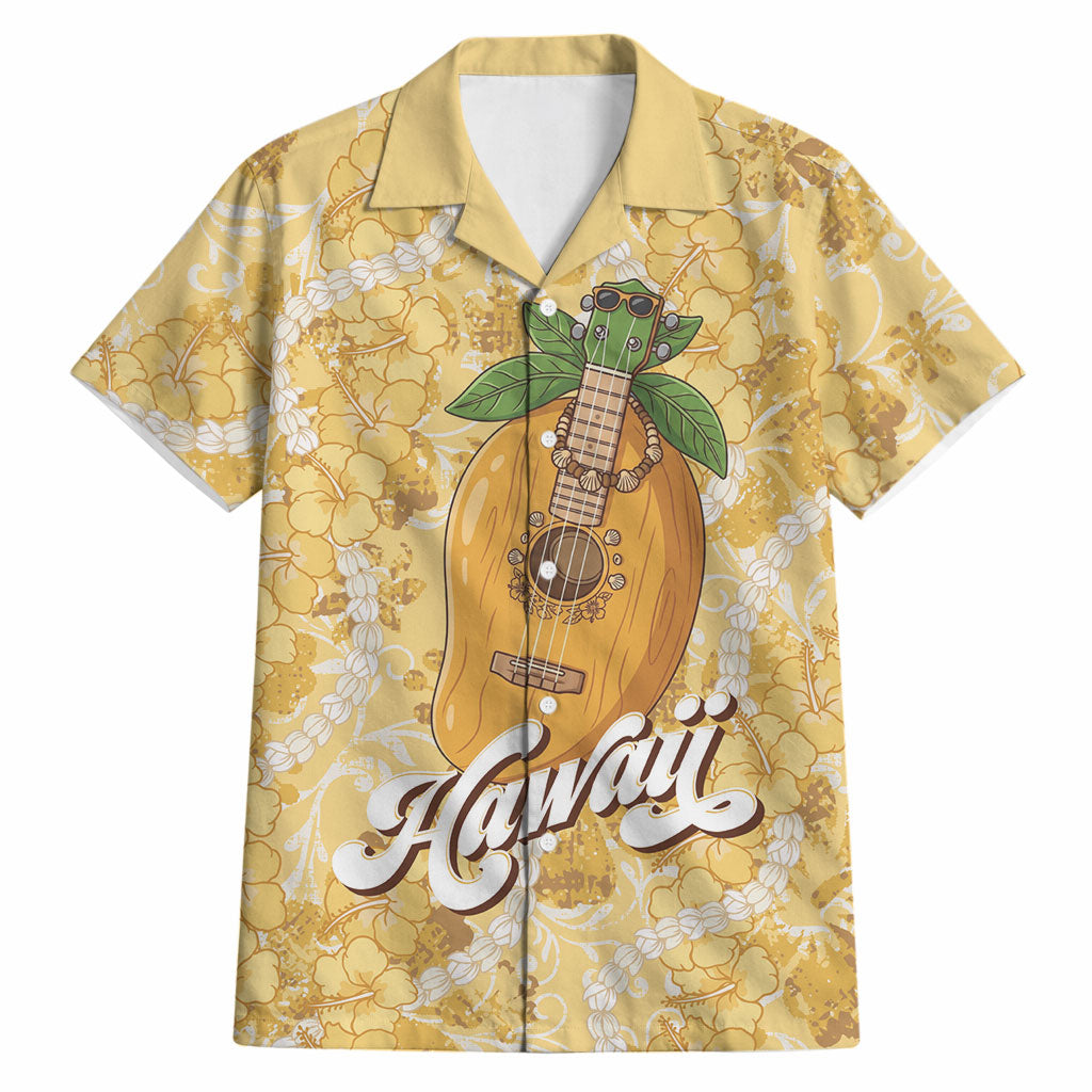 Hawaiian Mango Ukulele Hawaiian Shirt Retro Yellow Hibiscus Pikake Lei