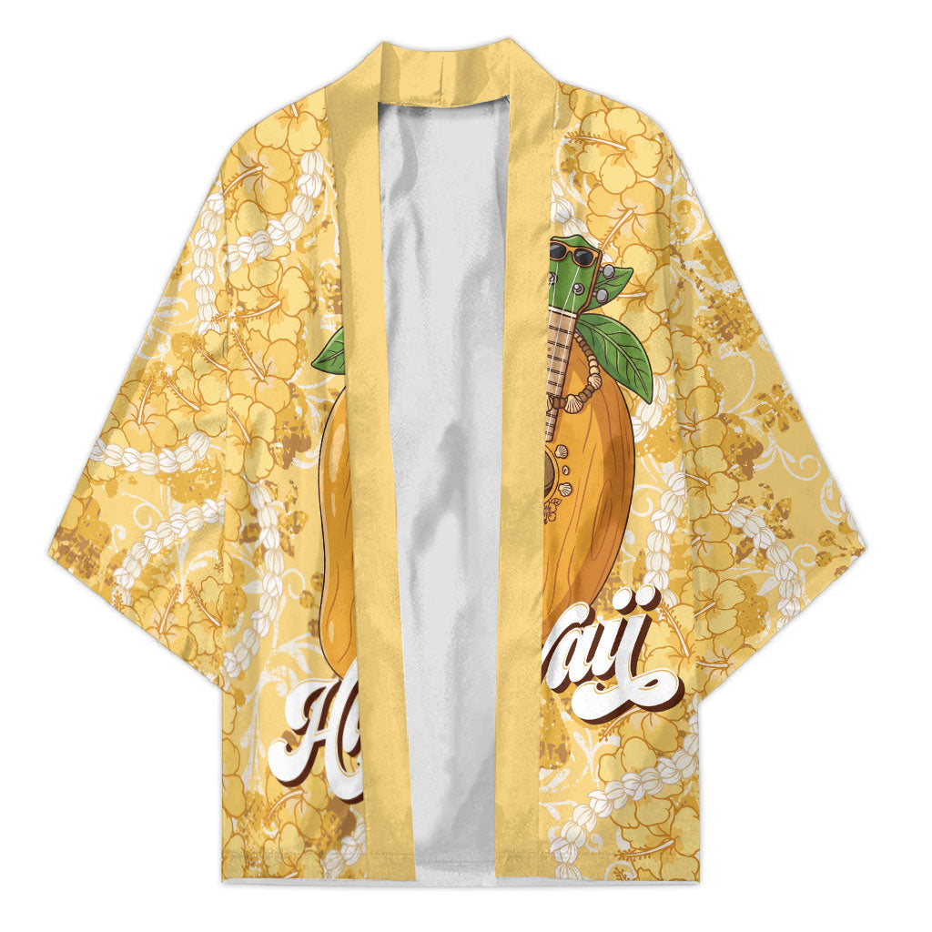 Hawaiian Mango Ukulele Kimono Retro Yellow Hibiscus Pikake Lei