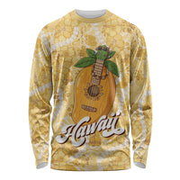 Hawaiian Mango Ukulele Long Sleeve Shirt Retro Yellow Hibiscus Pikake Lei