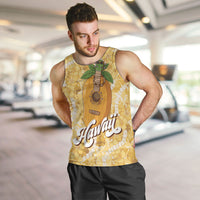 Hawaiian Mango Ukulele Men Tank Top Retro Yellow Hibiscus Pikake Lei