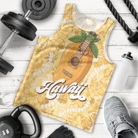 Hawaiian Mango Ukulele Men Tank Top Retro Yellow Hibiscus Pikake Lei