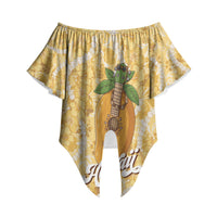 Hawaiian Mango Ukulele Off Shoulder Wrap Waist Top Retro Yellow Hibiscus Pikake Lei LT9 Yellow - Polynesian Pride