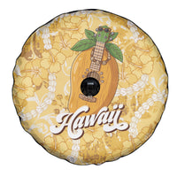 Hawaiian Mango Ukulele Spare Tire Cover Retro Yellow Hibiscus Pikake Lei