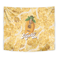 Hawaiian Mango Ukulele Tapestry Retro Yellow Hibiscus Pikake Lei