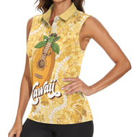Hawaiian Mango Ukulele Women Sleeveless Polo Shirt Retro Yellow Hibiscus Pikake Lei