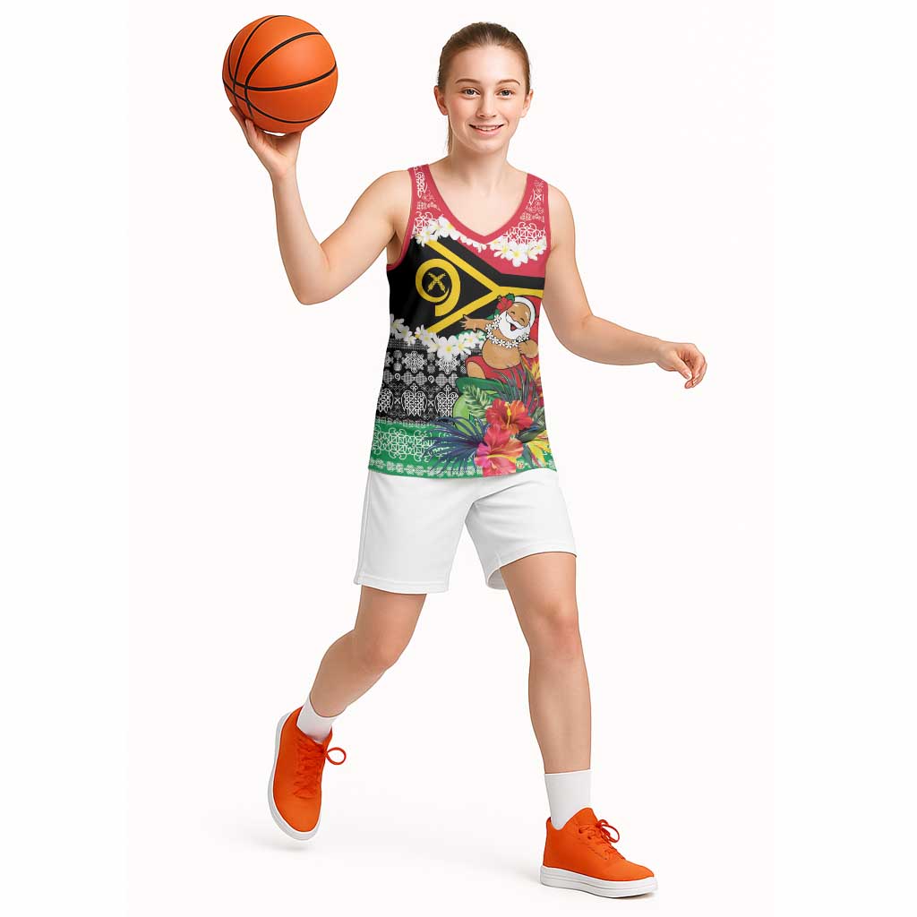 Personalised Vanuatu Joyeux Noel Basketball Jersey Proud To Be a Ni-Van Sand Drawing Art - Polynesian Pride