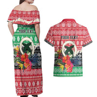 Personalised Vanuatu Joyeux Noel Couples Matching Off Shoulder Maxi Dress and Hawaiian Shirt Proud To Be a Ni-Van Sand Drawing Art - Polynesian Pride