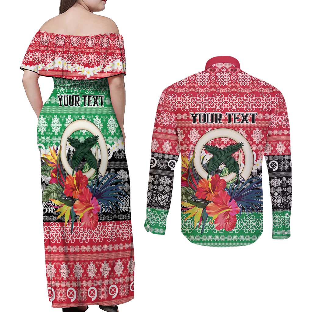 Personalised Vanuatu Joyeux Noel Couples Matching Off Shoulder Maxi Dress and Long Sleeve Button Shirt Proud To Be a Ni-Van Sand Drawing Art - Polynesian Pride
