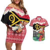 Personalised Vanuatu Joyeux Noel Couples Matching Off Shoulder Short Dress and Hawaiian Shirt Proud To Be a Ni-Van Sand Drawing Art - Polynesian Pride