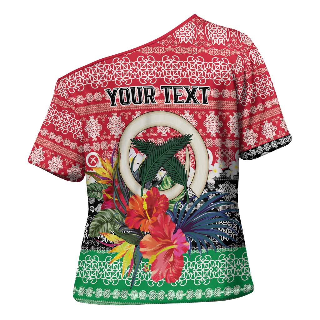 Personalised Vanuatu Joyeux Noel Cross Shoulder Shirt Proud To Be a Ni-Van Sand Drawing Art LT9 - Polynesian Pride