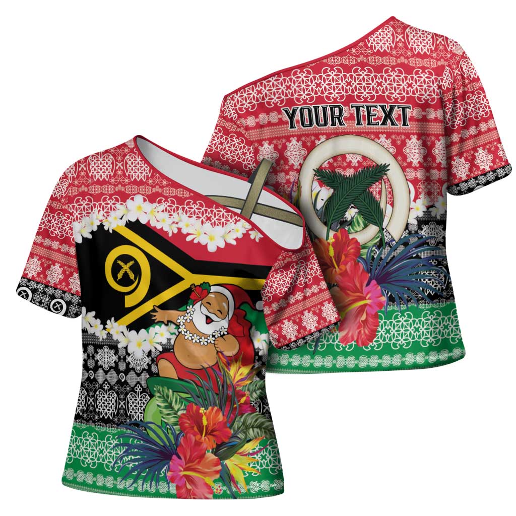 Personalised Vanuatu Joyeux Noel Cross Shoulder Shirt Proud To Be a Ni-Van Sand Drawing Art LT9 - Polynesian Pride