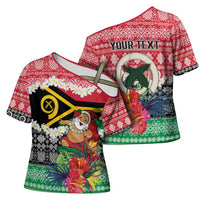 Personalised Vanuatu Joyeux Noel Cross Shoulder Shirt Proud To Be a Ni-Van Sand Drawing Art LT9 - Polynesian Pride