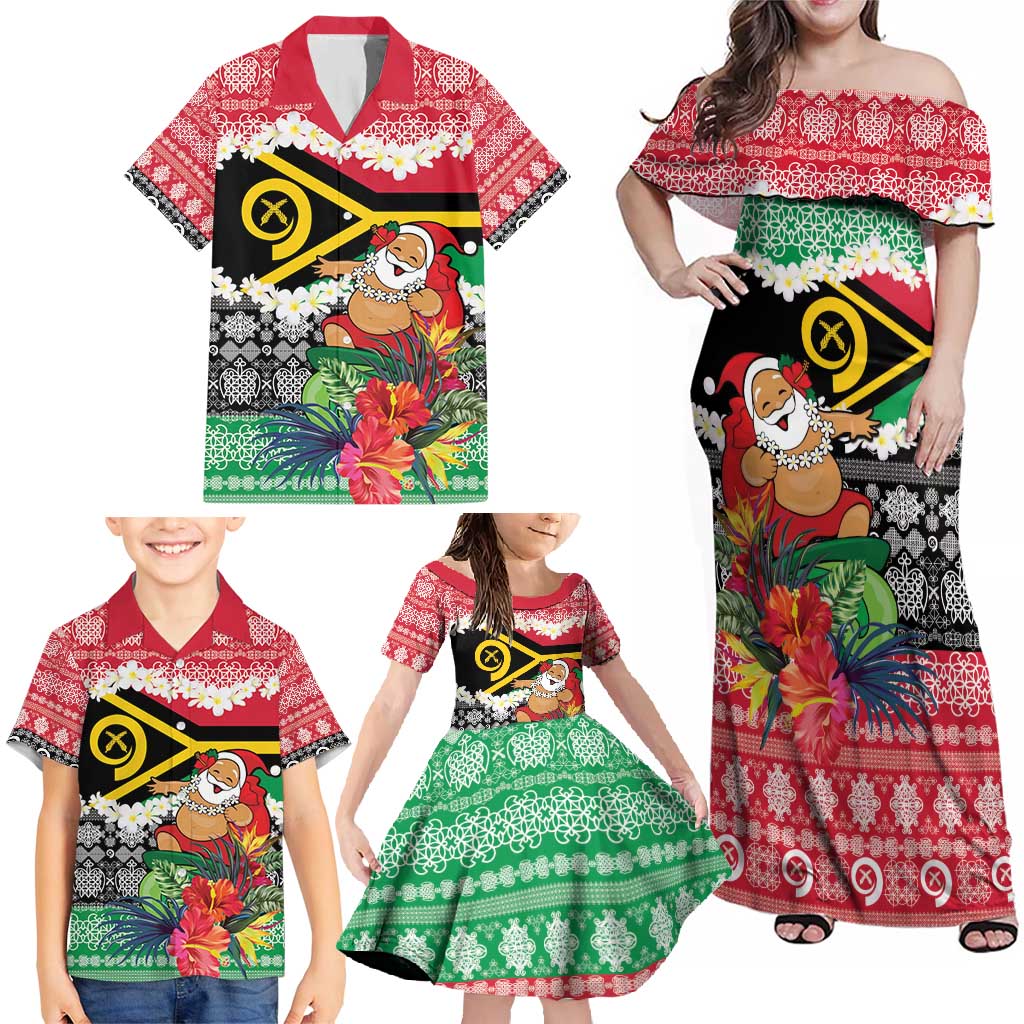 Personalised Vanuatu Joyeux Noel Family Matching Off Shoulder Maxi Dress and Hawaiian Shirt Proud To Be a Ni-Van Sand Drawing Art - Polynesian Pride