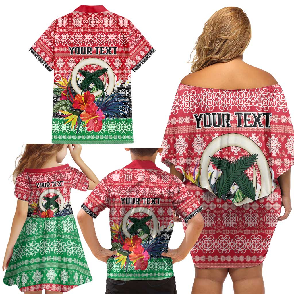 Personalised Vanuatu Joyeux Noel Family Matching Off Shoulder Short Dress and Hawaiian Shirt Proud To Be a Ni-Van Sand Drawing Art - Polynesian Pride