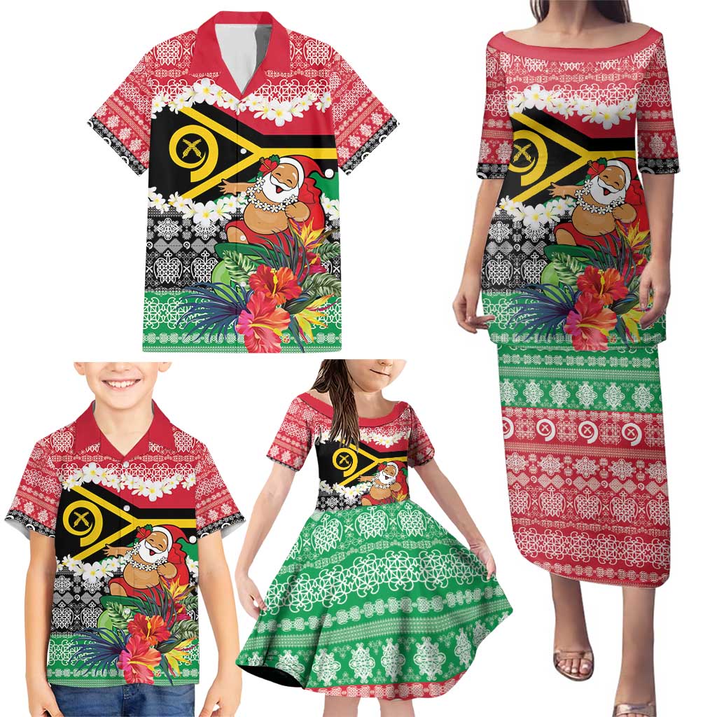Personalised Vanuatu Joyeux Noel Family Matching Puletasi and Hawaiian Shirt Proud To Be a Ni-Van Sand Drawing Art - Polynesian Pride