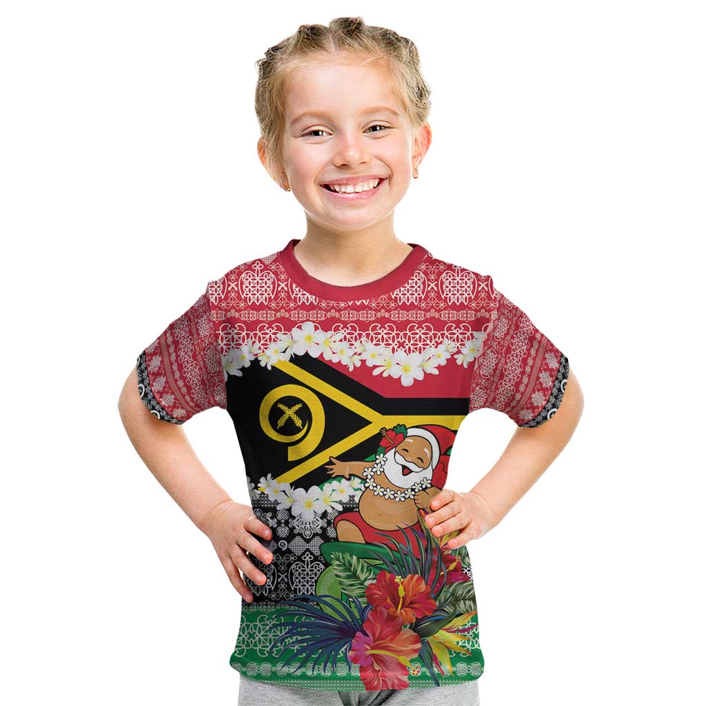Personalised Vanuatu Joyeux Noel Kid T Shirt Proud To Be a Ni-Van Sand Drawing Art LT9 Red - Polynesian Pride