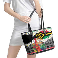 Personalised Vanuatu Joyeux Noel Leather Tote Bag Proud To Be a Ni-Van Sand Drawing Art - Polynesian Pride