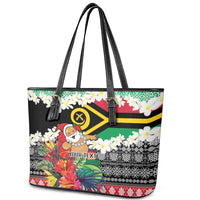 Personalised Vanuatu Joyeux Noel Leather Tote Bag Proud To Be a Ni-Van Sand Drawing Art - Polynesian Pride
