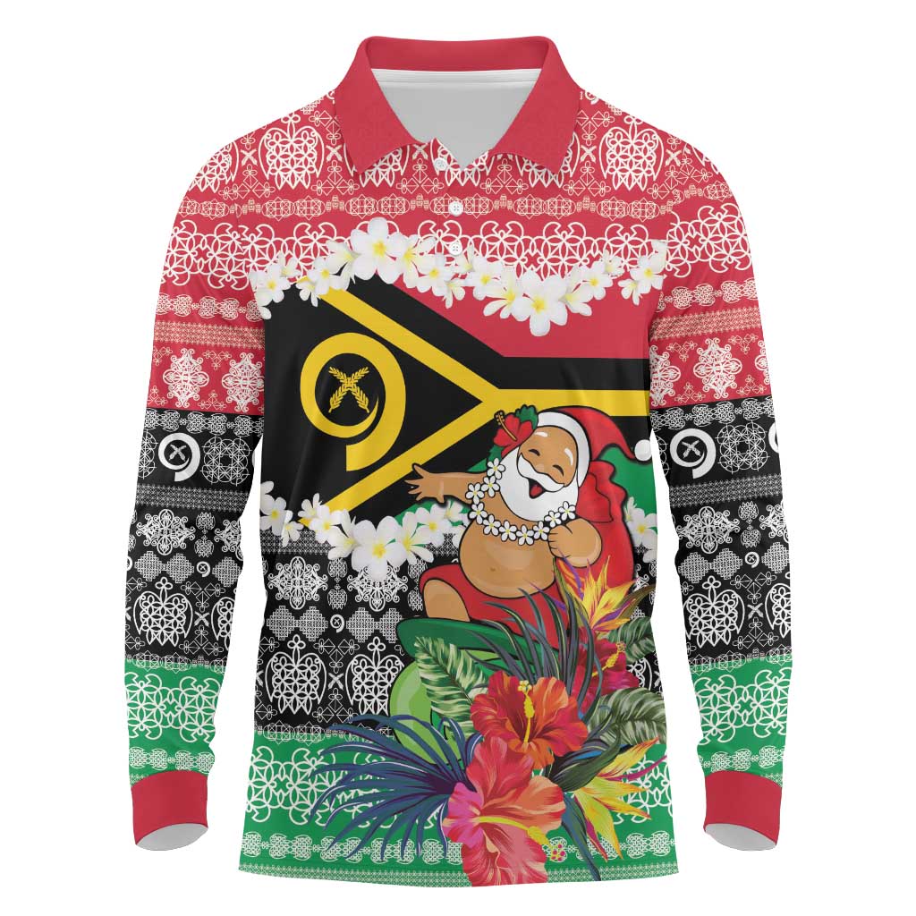 Personalised Vanuatu Joyeux Noel Long Sleeve Polo Shirt Proud To Be a Ni-Van Sand Drawing Art - Polynesian Pride