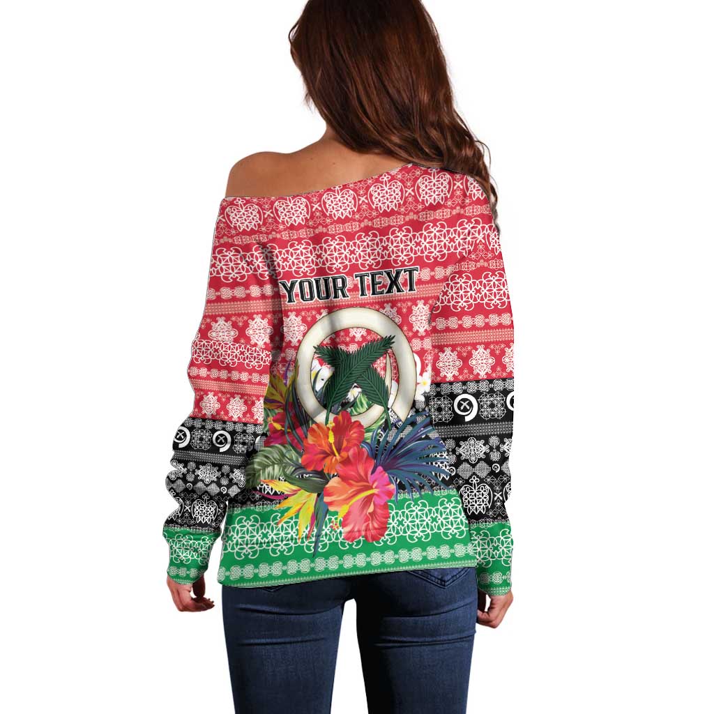 Personalised Vanuatu Joyeux Noel Off Shoulder Sweater Proud To Be a Ni-Van Sand Drawing Art - Polynesian Pride
