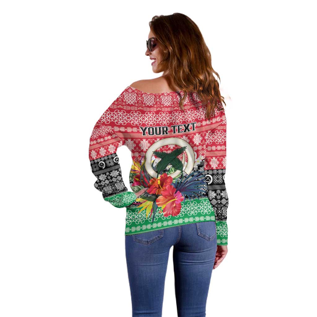 Personalised Vanuatu Joyeux Noel Off Shoulder Sweater Proud To Be a Ni-Van Sand Drawing Art - Polynesian Pride