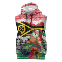 Personalised Vanuatu Joyeux Noel Sleeveless Hoodie Proud To Be a Ni-Van Sand Drawing Art LT9 Red - Polynesian Pride