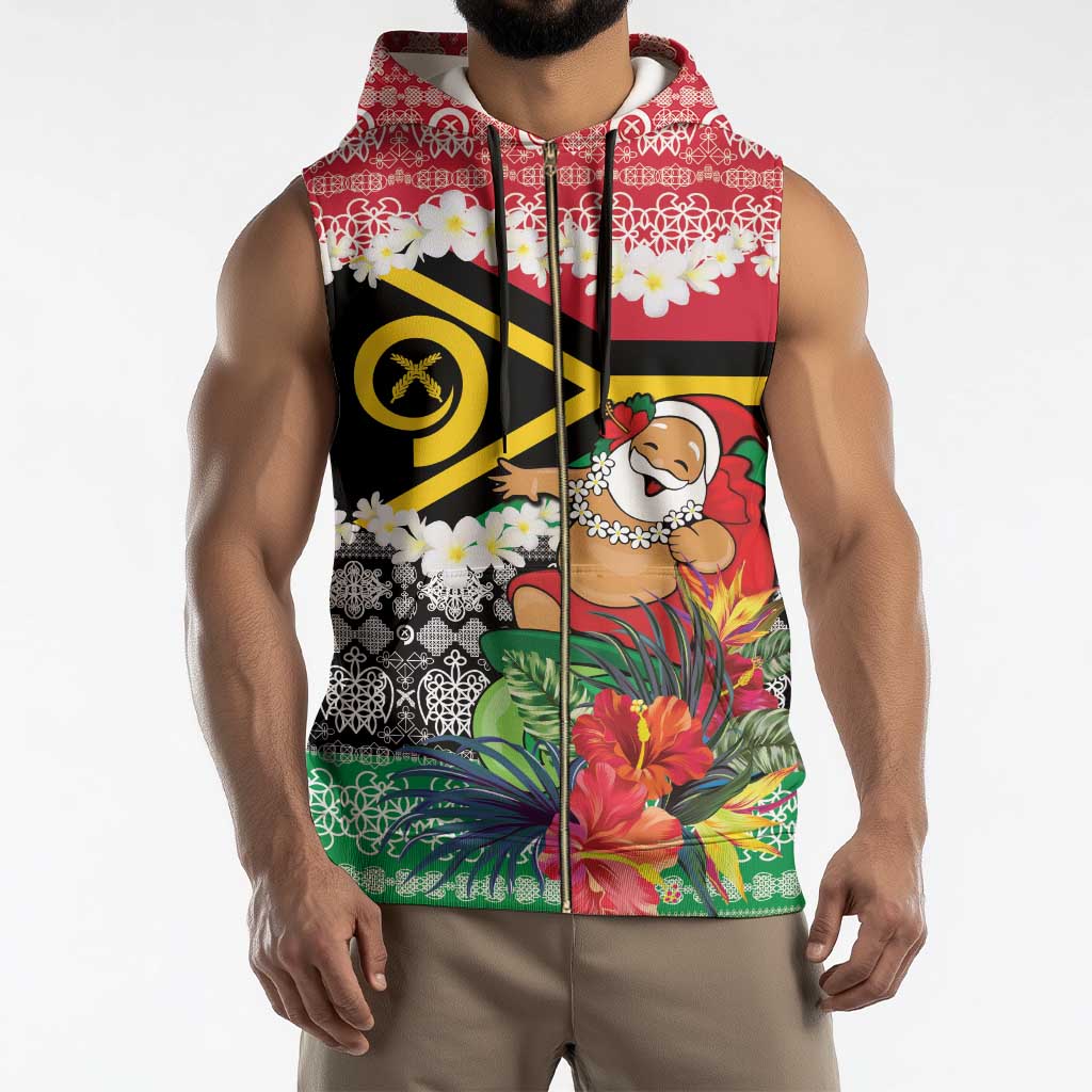 Personalised Vanuatu Joyeux Noel Sleeveless Zip Hoodie Proud To Be a Ni-Van Sand Drawing Art - Polynesian Pride