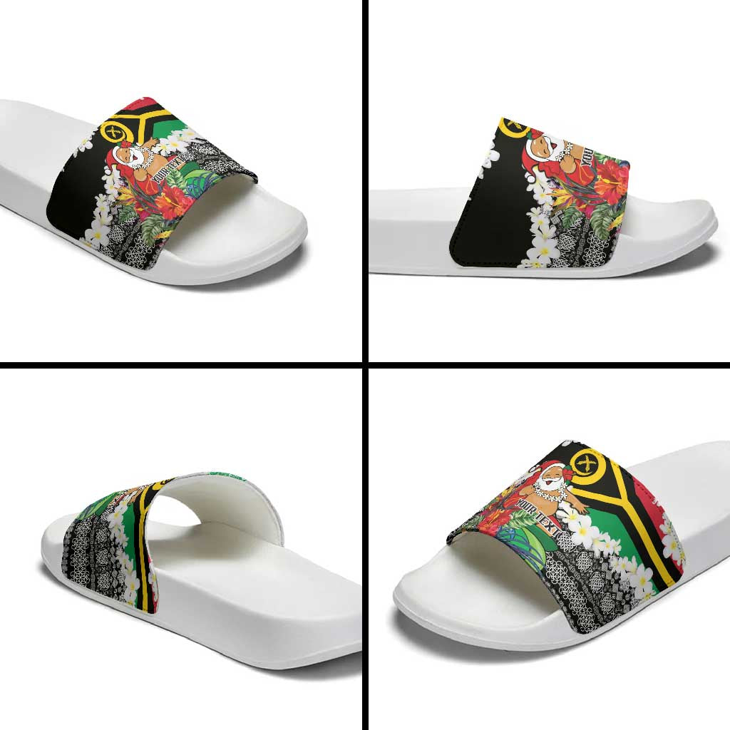 Personalised Vanuatu Joyeux Noel Slide Sandals Proud To Be a Ni-Van Sand Drawing Art - Polynesian Pride